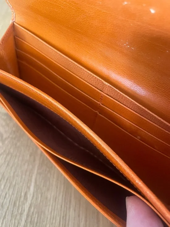 Prada Orange Leather Continental Wallet Gold Logo Zip Clutch - Picture 14 of 14